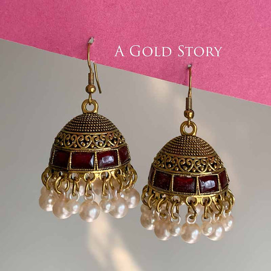 AFRA JHUMKAY GOLDEN MAROON