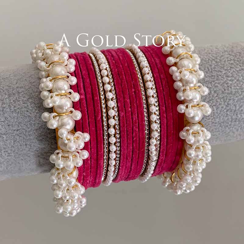 TABEER VELVET BANGLES SET HOT PINK