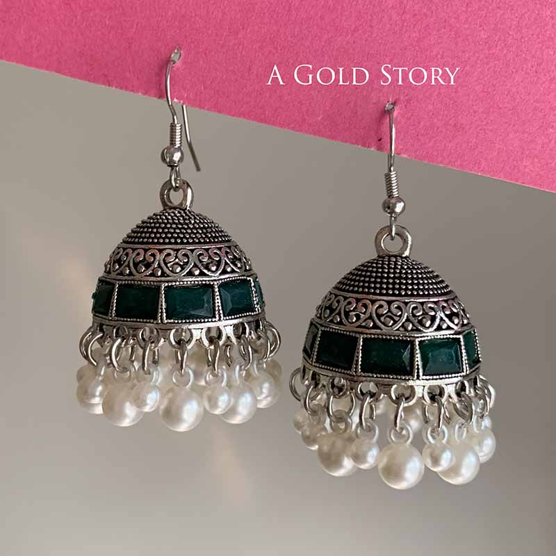 AFRA JHUMKAY SILVER GREEN