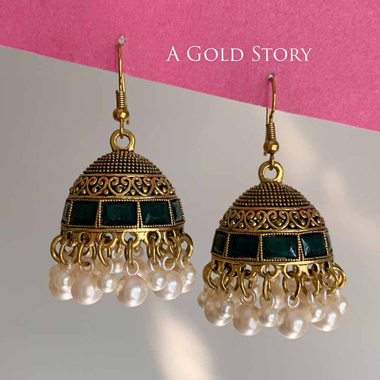 AFRA JHUMKAY GOLDEN GREEN