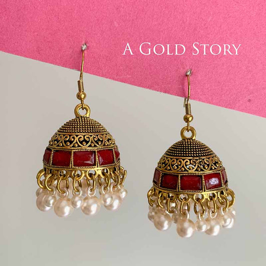 AFRA JHUMKAY GOLDEN RED
