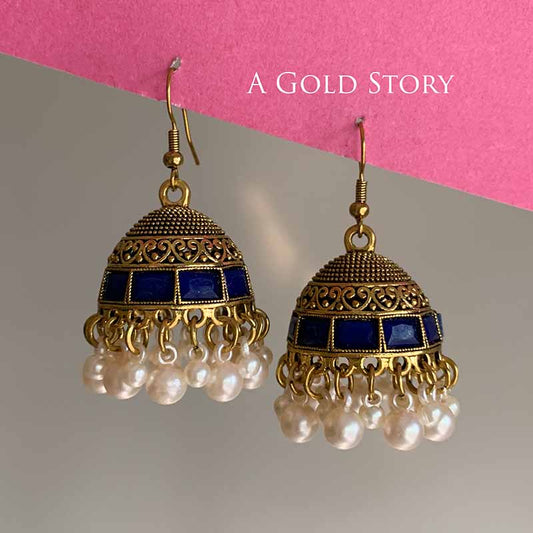 AFRA JHUMKAY GOLDEN BLUE