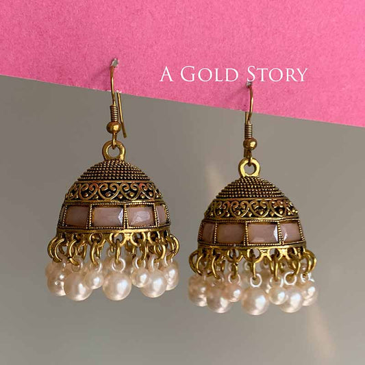 AFRA JHUMKAY GOLDEN PINK