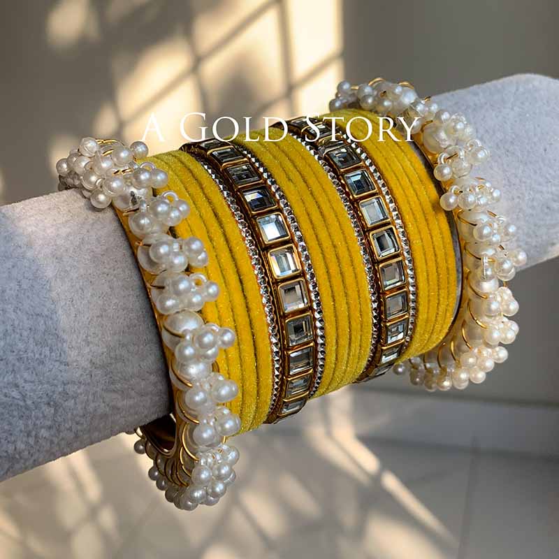 ALMAS VELVET BANGLES SET YELLOW