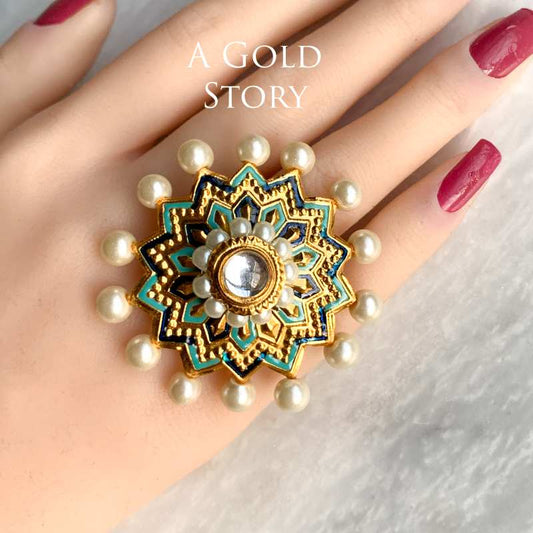 AKLEEMA KUNDAN RING BLUE & FEROZI