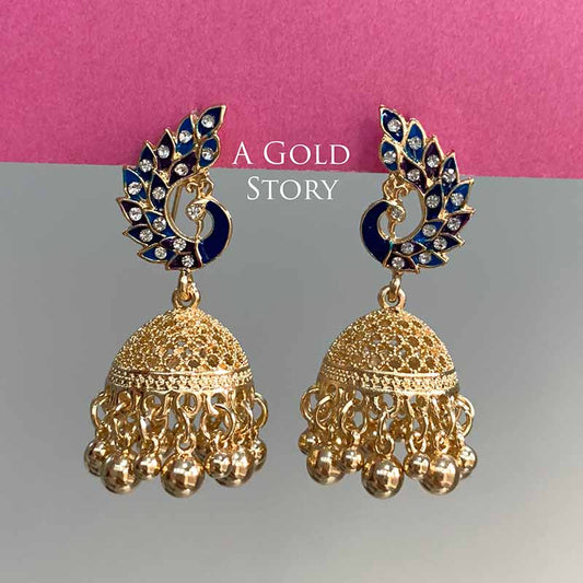 PEACOCOK JHUMKAY GOLDEN BLUE