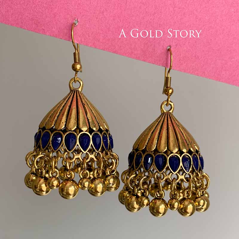 REEM JHUMKAY GOLDEN BLUE