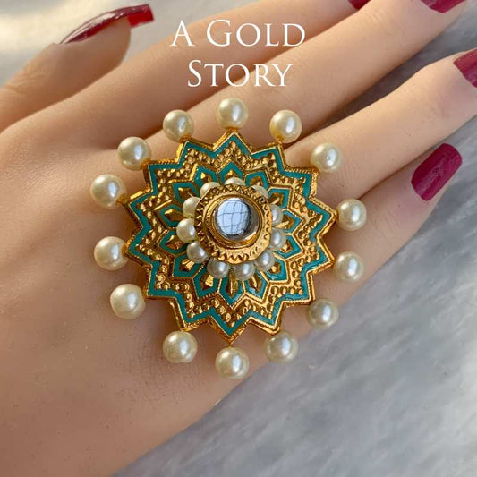 AKLEEMA KUNDAN RING SEA GREEN