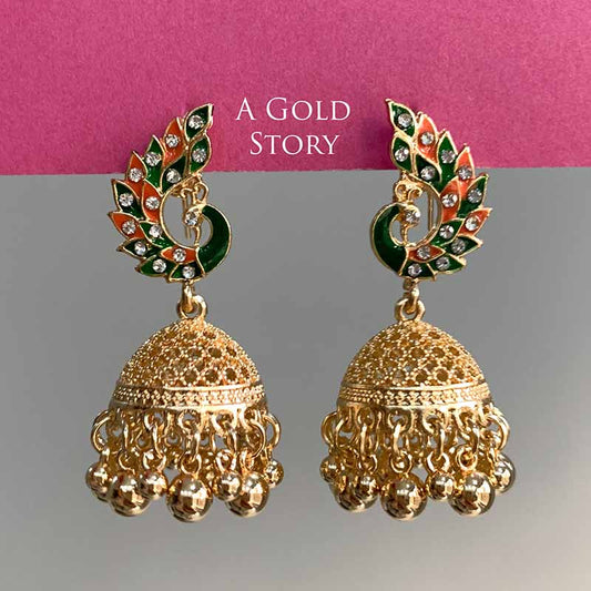 PEACOCOK JHUMKAY GOLDEN GREEN
