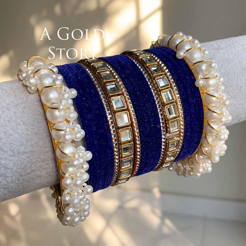 ALMAS VELVET BANGLES SET BLUE
