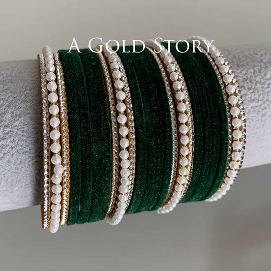 UROOJ VELVET BANGLES SET EMERALD GREEN