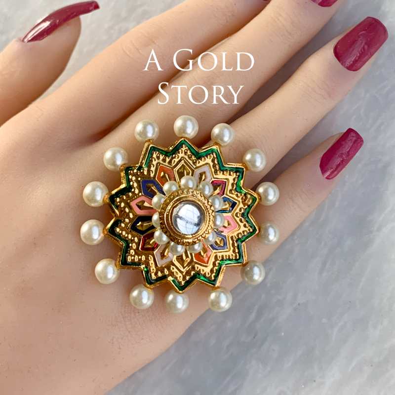 AKLEEMA KUNDAN RING MULTICOLOR