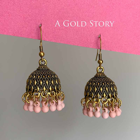 SUHA JHUMKIS GOLDEN PINK