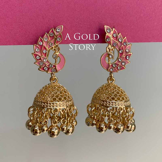 PEACOCOK JHUMKAY GOLDEN PINK