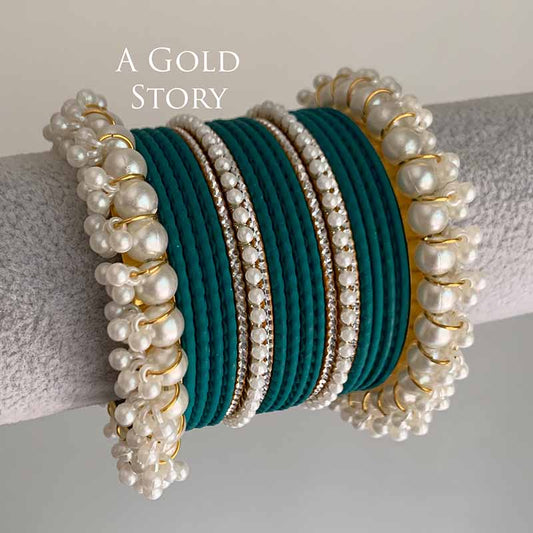 IMOGEN BANGLES SET TEAL/ ZINC
