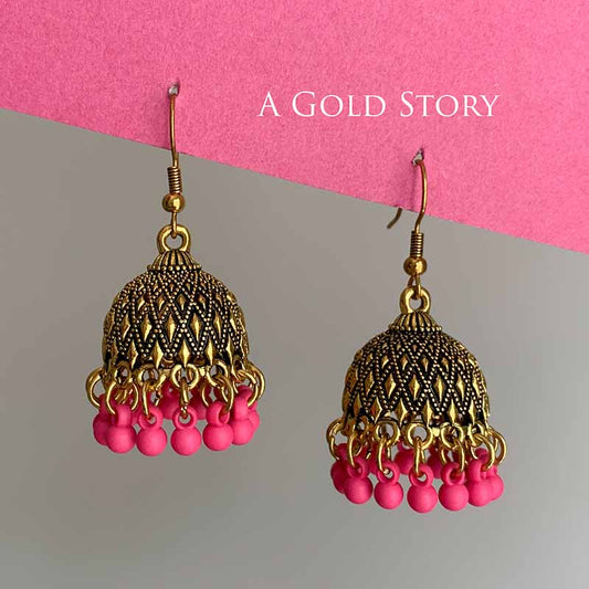SUHA JHUMKIS GOLDEN HOT PINK
