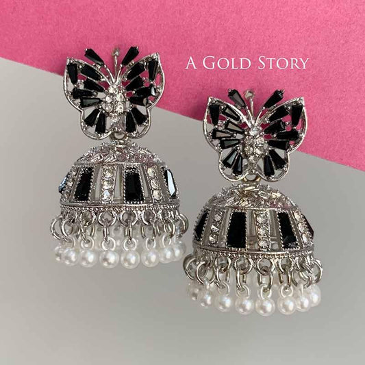 BUTTERFLY JHUMKAY SILVER BLACK