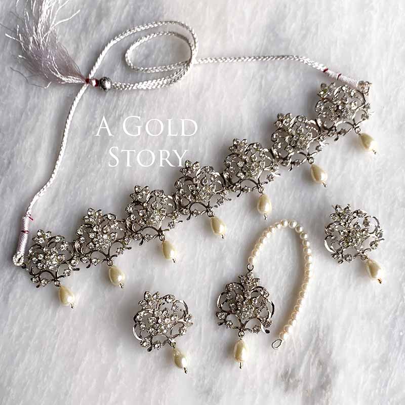 AIZA CHOKER SET SILVER PEARL