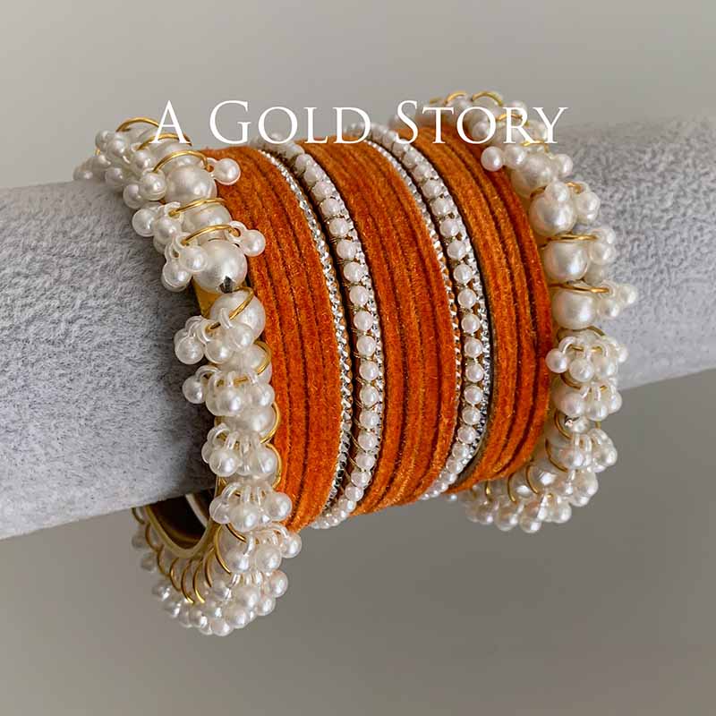 TABEER VELVET BANGLES SET ORANGE