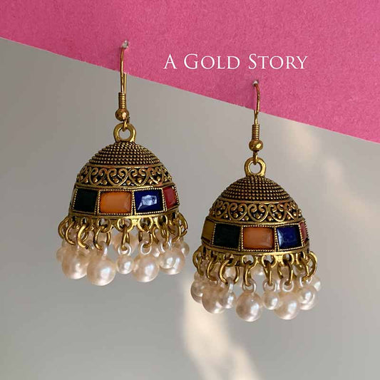 AFRA JHUMKAY GOLDEN MULTICOLOR