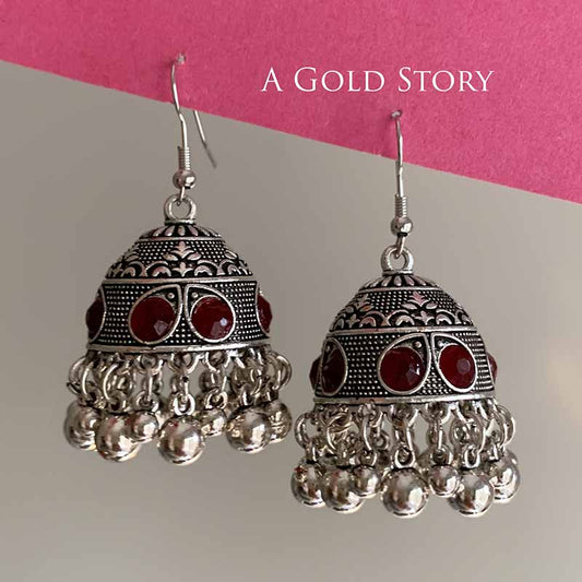 FATIN EARRINGS SILVER MAROON