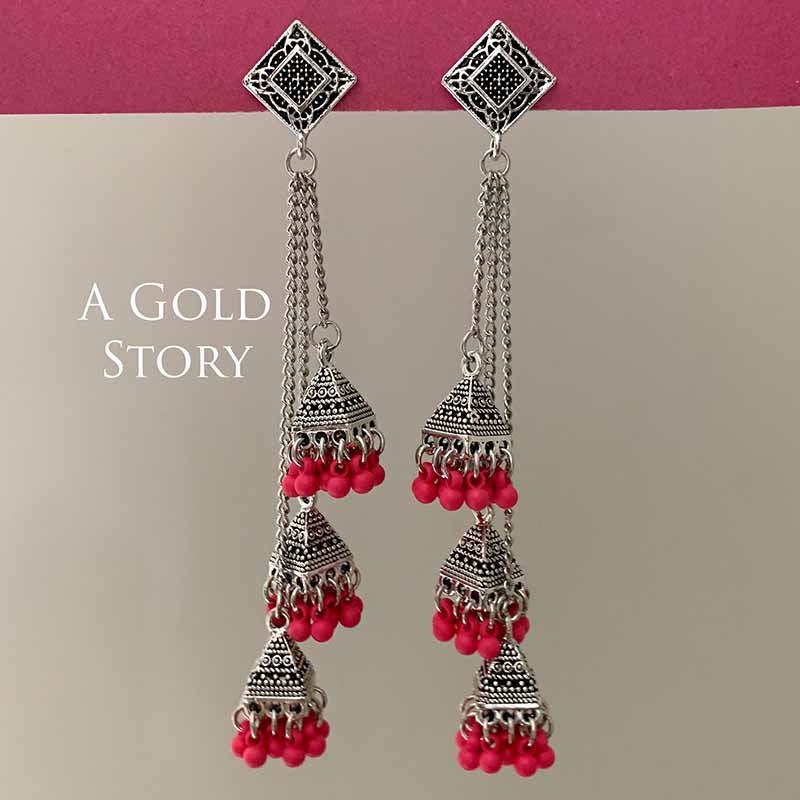 NOUF CHAIN EARRINGS HOT PINK
