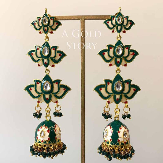 NEGAR KUNDAN EARRINGS GREEN