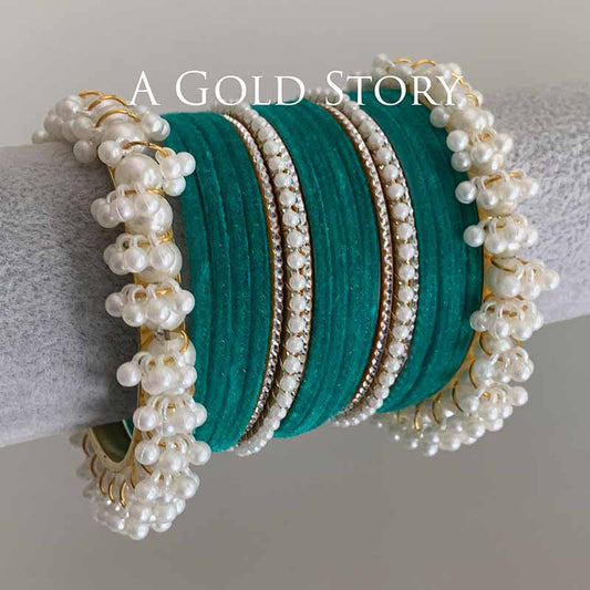 TABEER VELVET BANGLES SET TEAL