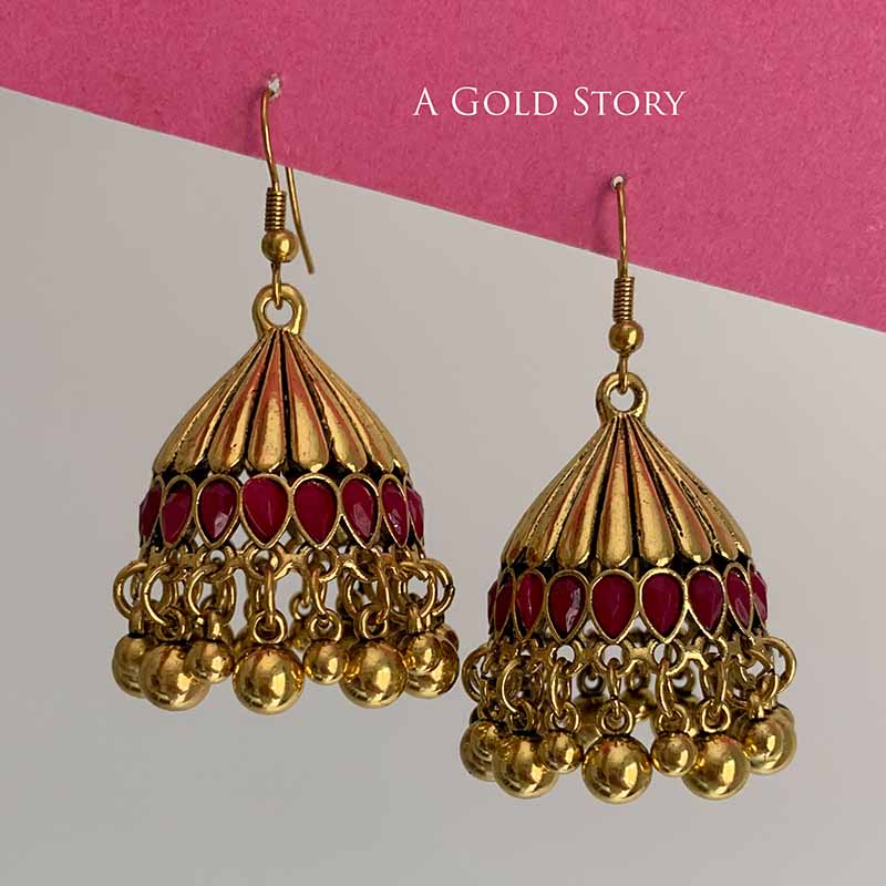 REEM JHUMKAY GOLDEN RED