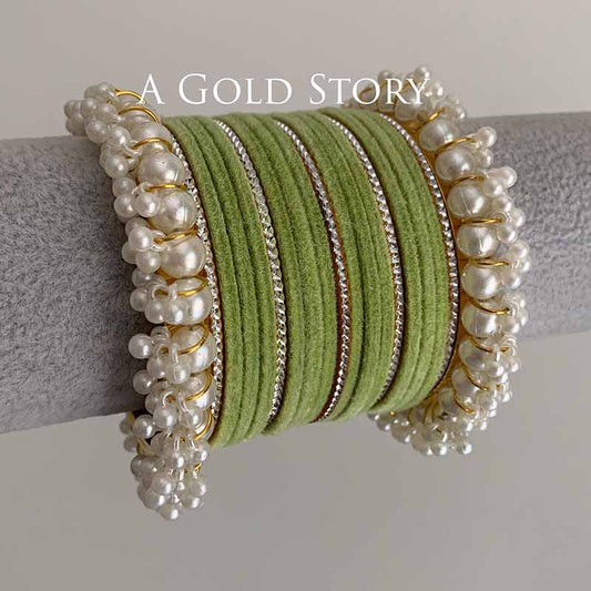 FAREEHA VELVET BANGLES SET OLIVE GREEN