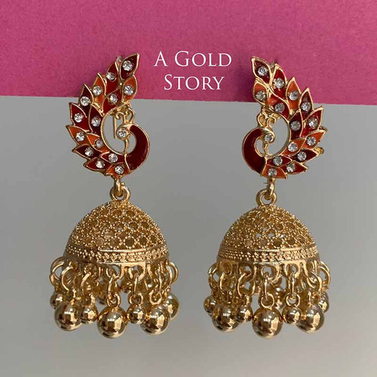 PEACOCOK JHUMKAY GOLDEN MAROON AND ORANGE