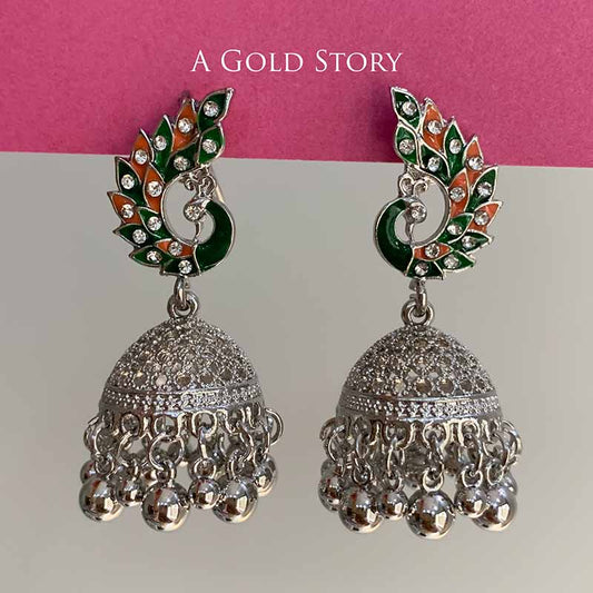 PEACOCOK JHUMKAY SILVER GREEN
