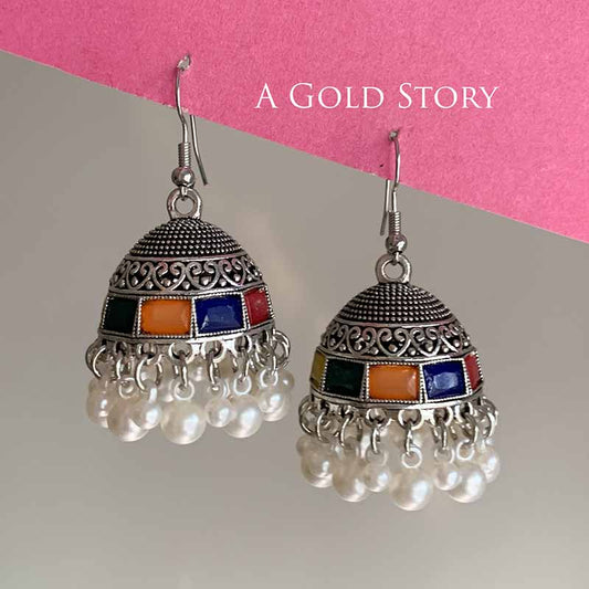 AFRA JHUMKAY SILVER MULTICOLOR