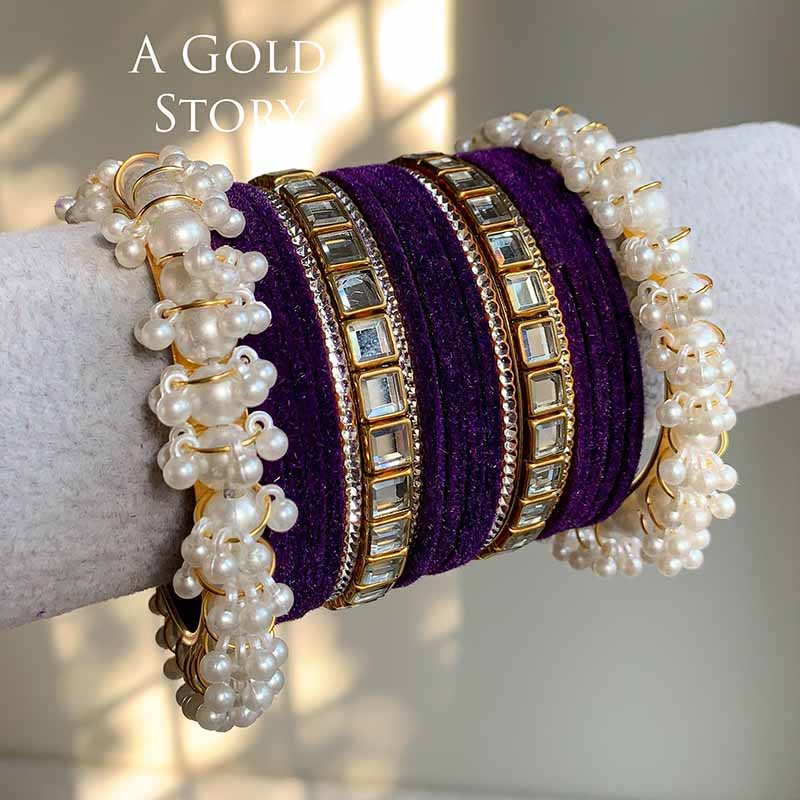 ALMAS VELVET BANGLES SET BLUE