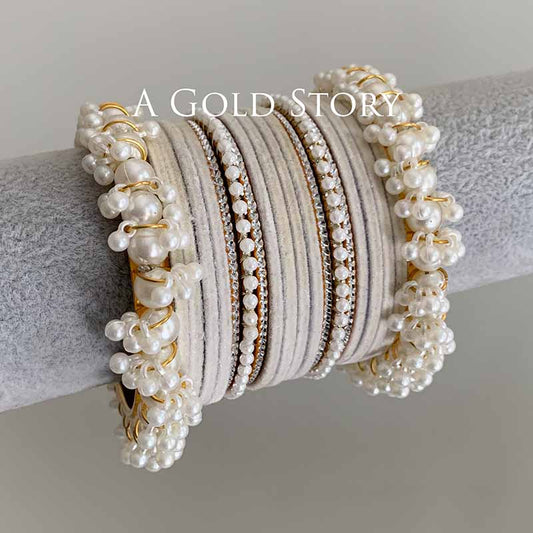 TABEER VELVET BANGLES SET WHITE