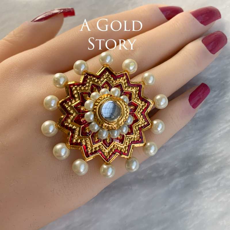 AKLEEMA KUNDAN RING RED