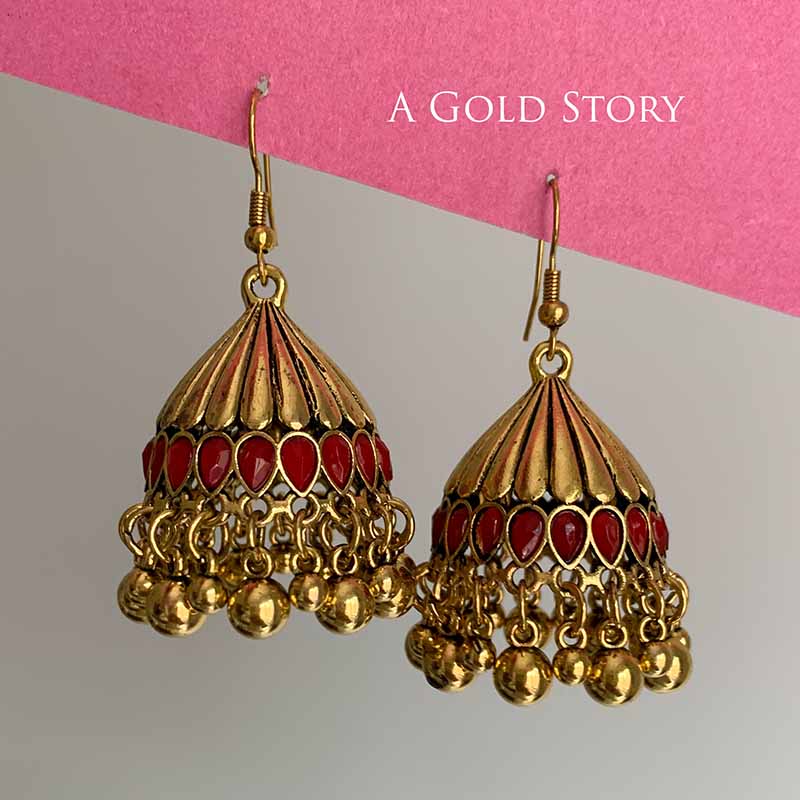 REEM JHUMKAY GOLDEN RED