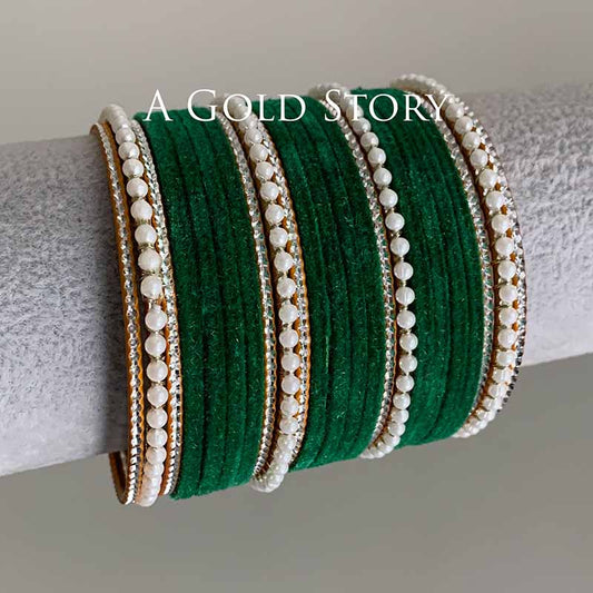 UROOJ VELVET BANGLES SET GREEN