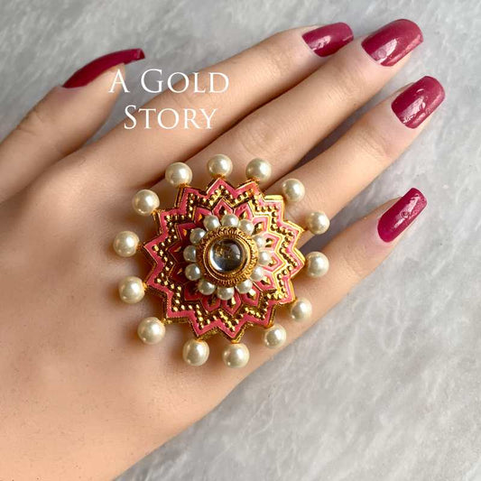 AKLEEMA KUNDAN RING BABY PINK
