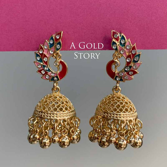 PEACOCOK JHUMKAY GOLDEN HOT PINK
