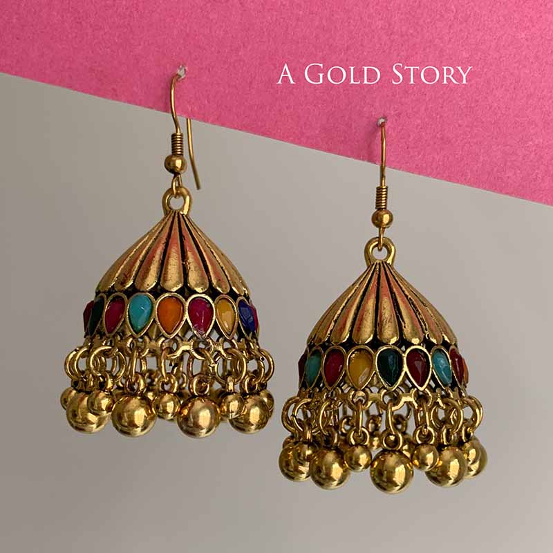 REEM JHUMKAY GOLDEN MULTICOLOR