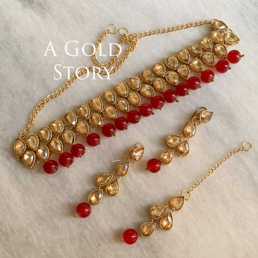 TABINA NECKALCE/ CHOKER SET RED/ MAROON