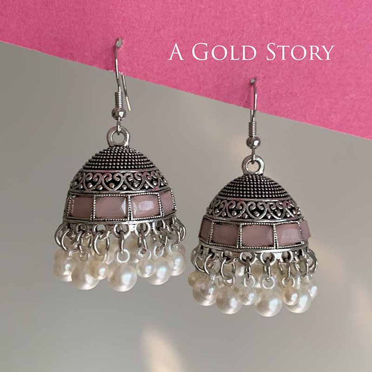 AFRA JHUMKAY SILVER PINK