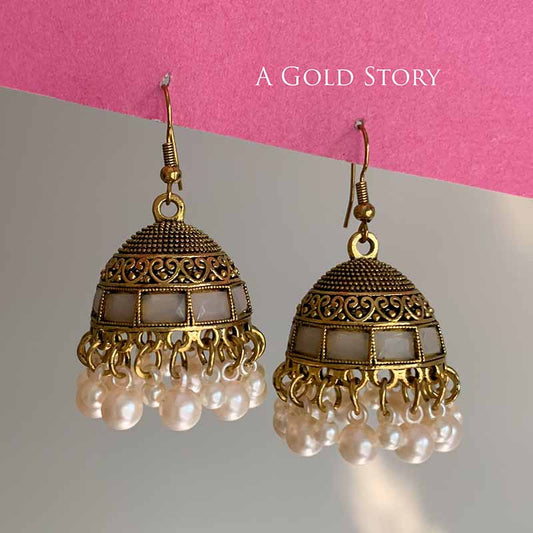 AFRA JHUMKAY GOLDEN PEARL