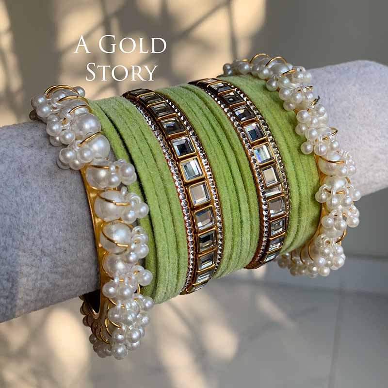 ALMAS VELVET BANGLES SET MINT GREEN