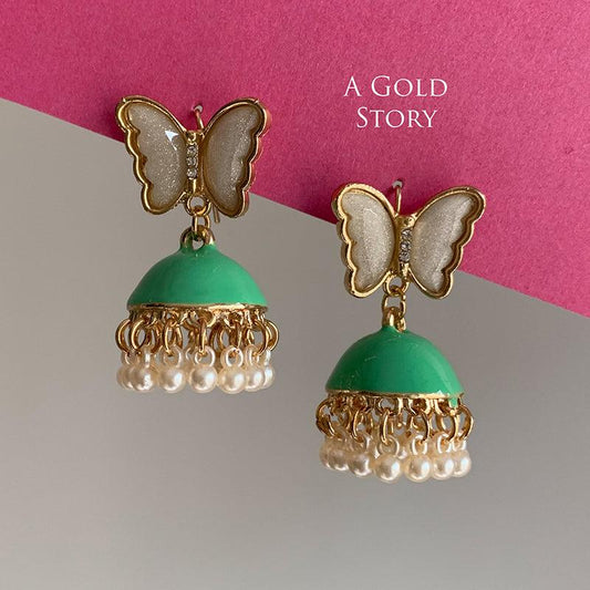 TITLI MEENAKARI GOLDEN JHUMKAY GREEN