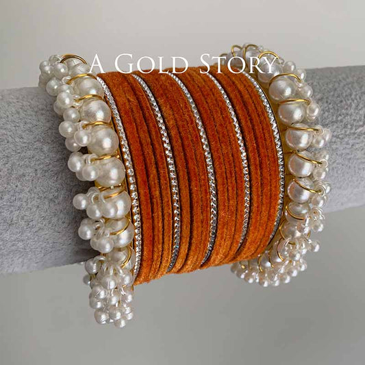 FAREEHA VELVET BANGLES SET ORANGE