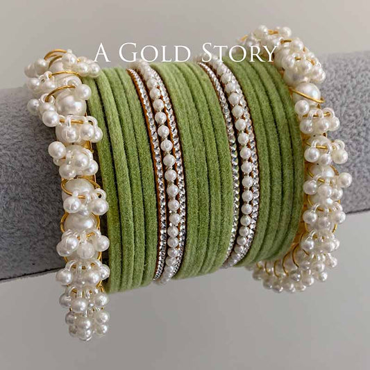 TABEER VELVET BANGLES SET OLIVE GREEN