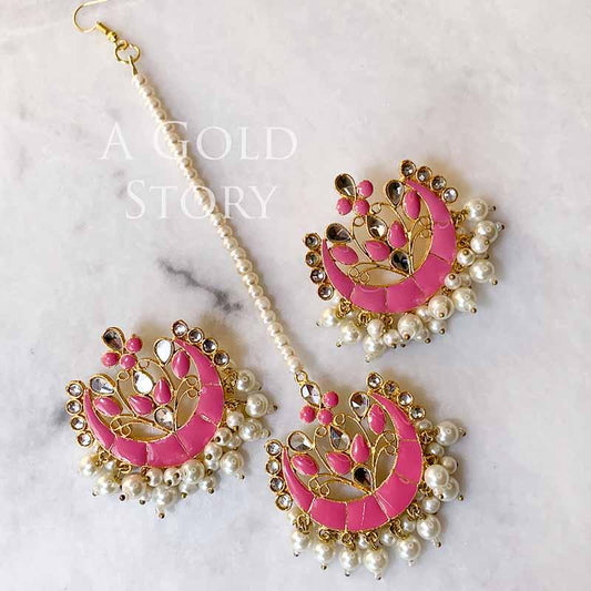 LAILA EAR STUDS AND TIKKA BABY PINK