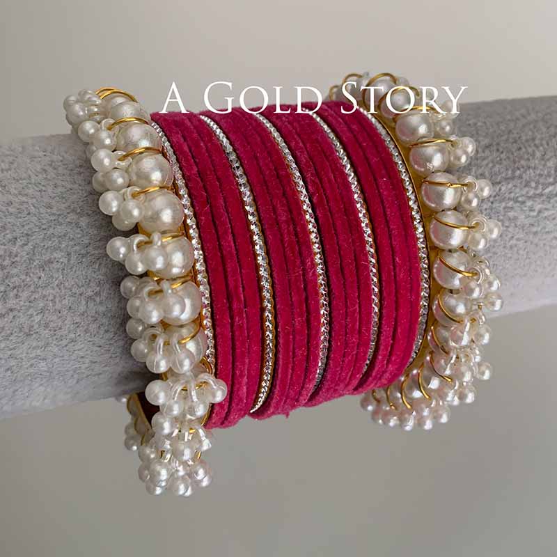 FAREEHA VELVET BANGLES SET HOT PINK